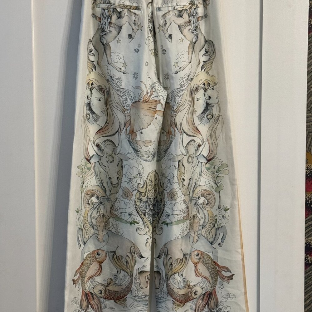 Zara Cream and Tan Illustrated Wide-Leg Trousers - Picture 6 of 6